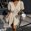 fashiongentle style v-neck dress waist slimming lookasymmetrical skirt nichesense of design short skirt