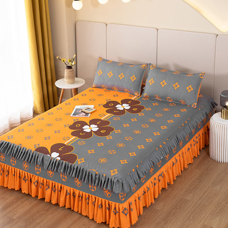 Bedspread bed skirt three-piece set korean style lace bed cover fitted sheet bed cover 3-piece set 1.68m bed 2.0 bed protector