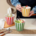 Minimalist hand-painted striped ceramic ice cream cone - creative & unique large-sized popcorn holder - home tableware storage container