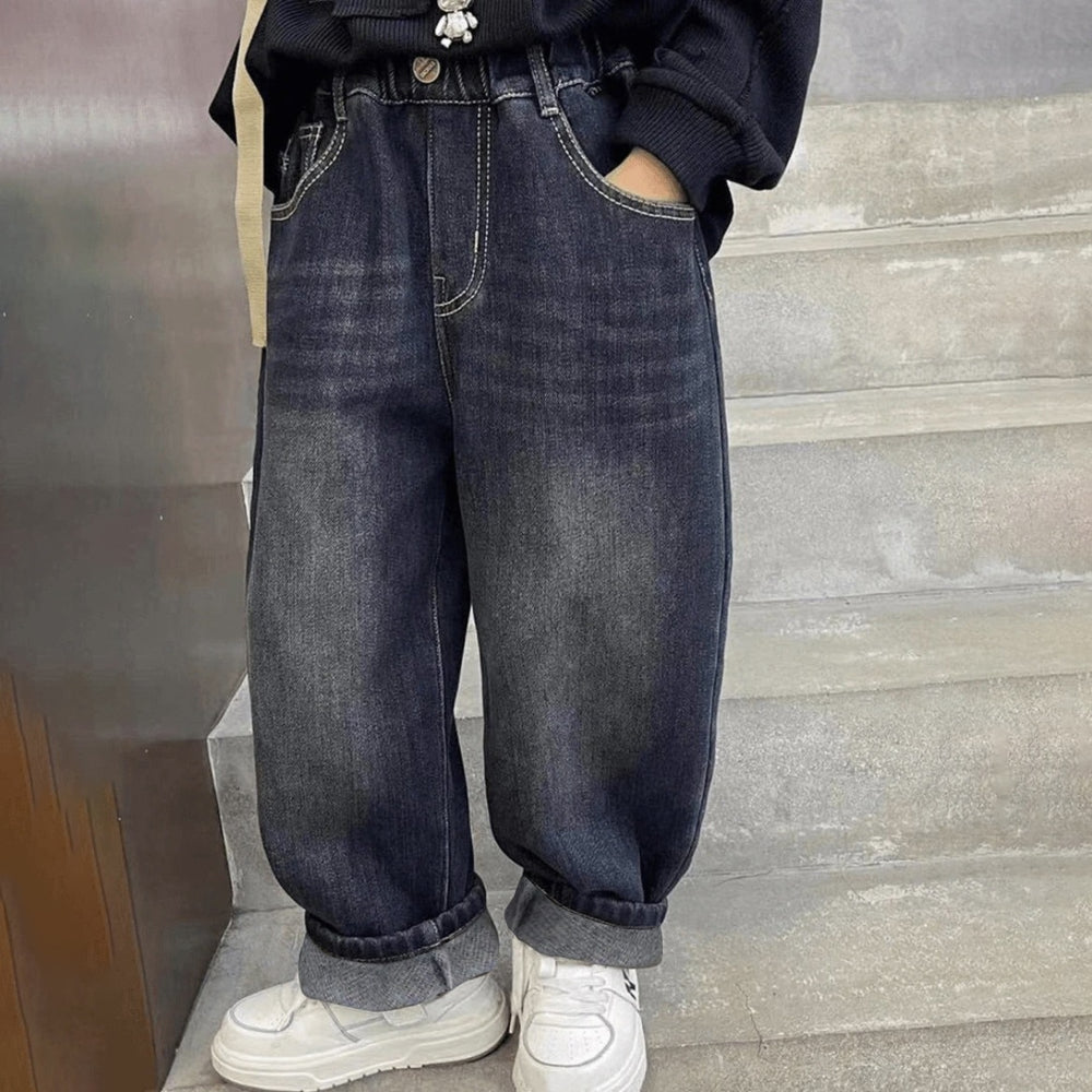 Boys' spring denim jeans, spring/autumn style,  new collection, mid-to-large size boys' pants, kids' boys' loose-fit trousers, trendy