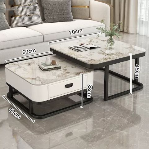 Accessible luxury coffee table living room for home modern casual small apartment popular square glass slate tv cabinet combination coffee table