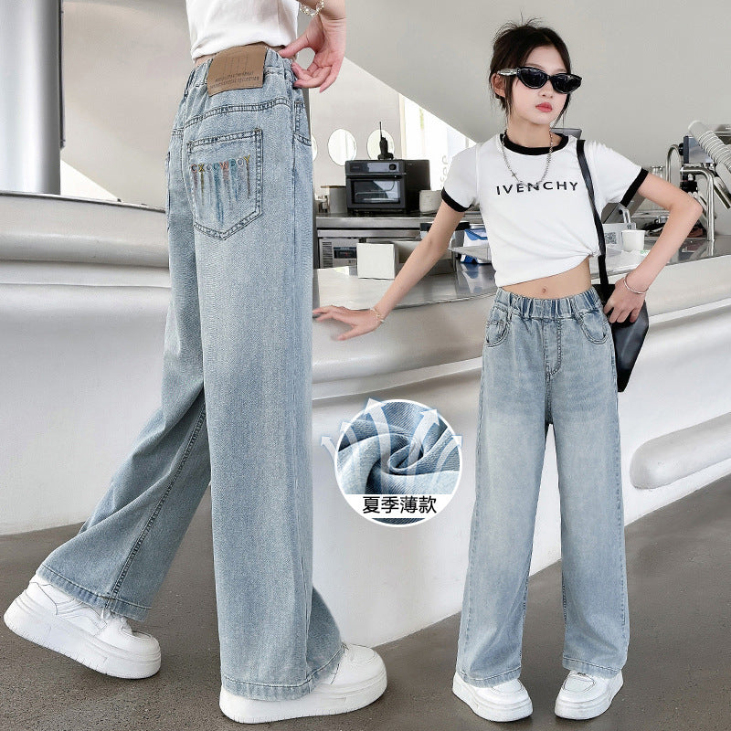 Girls' summer lightweight pants  new summer collection - stylish wide-leg tencel jeans for big girls and kids