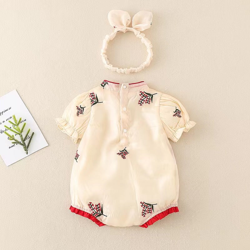 Infant and toddler summer romper, baby girl's cute cheongsam-style onesie, chinese traditional classical clothing, triangle bodysuit, crawling suit