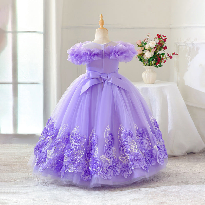 Girls' formal dress with 3d floral skirt - perfect for cross-border e-commerce, kids' princess dress, birthday parties, piano recitals, and runway shows