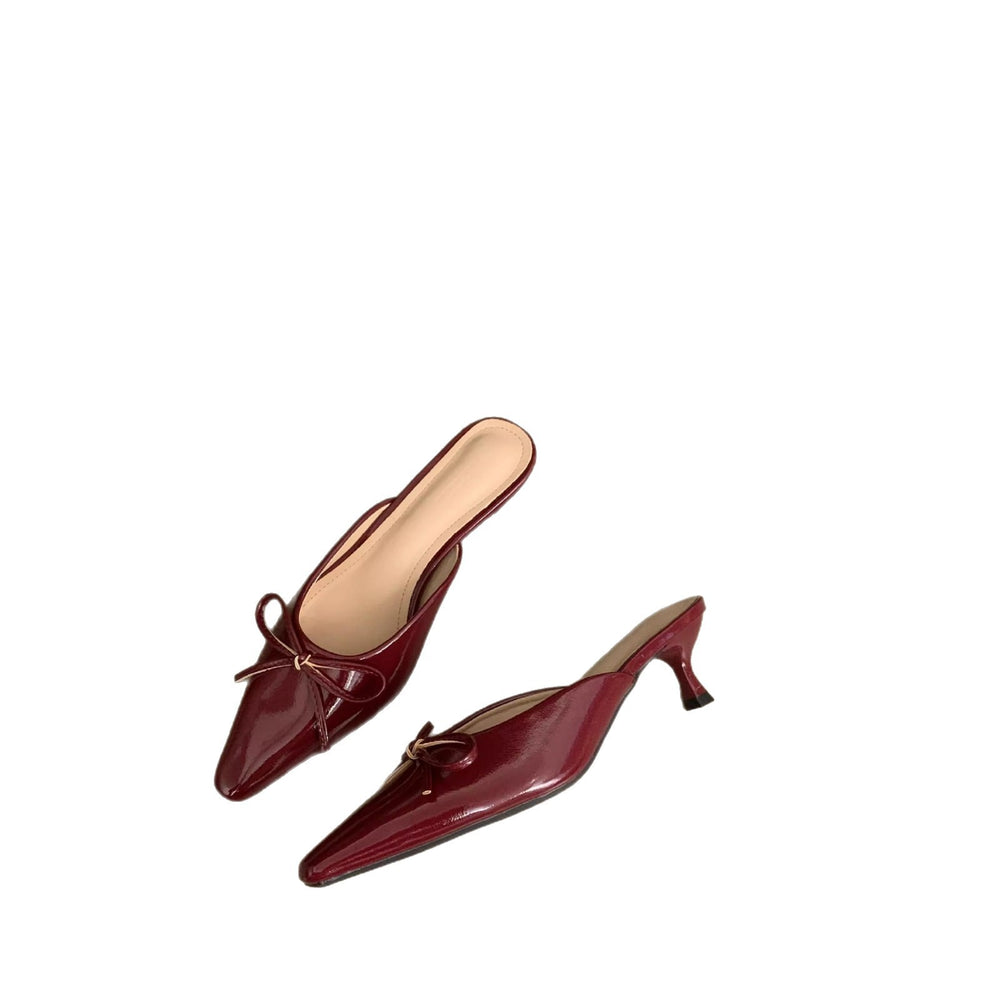 2025 summer new bowknot mid-heel mule sandals - closed toe, plus size, high heel single shoes, summer slippers