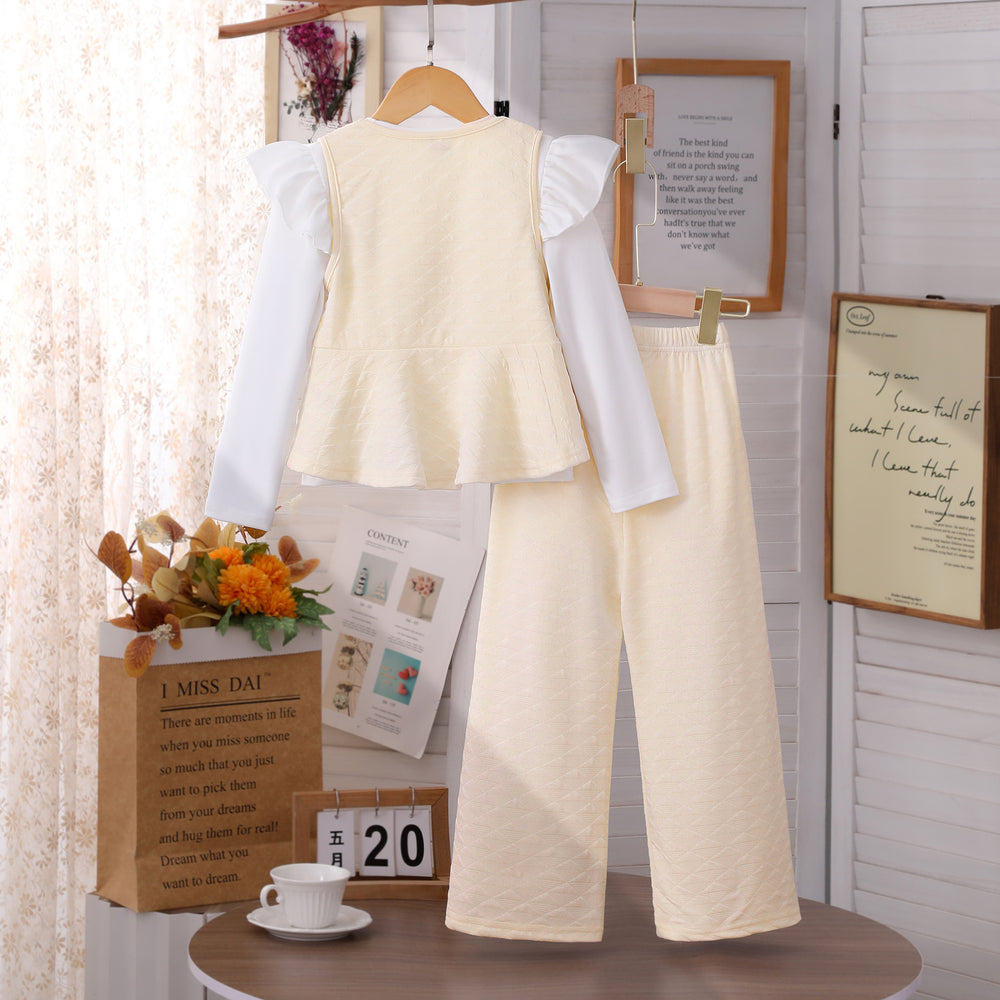 Girls' two-piece outfit: ruffle vest and flare pants set