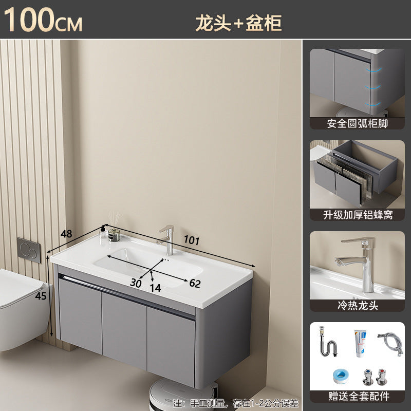 Bathroom cabinet ceramic all-in-one basin sanitary for home wash basin wash basin combination honeycomb aluminum storage j mirror