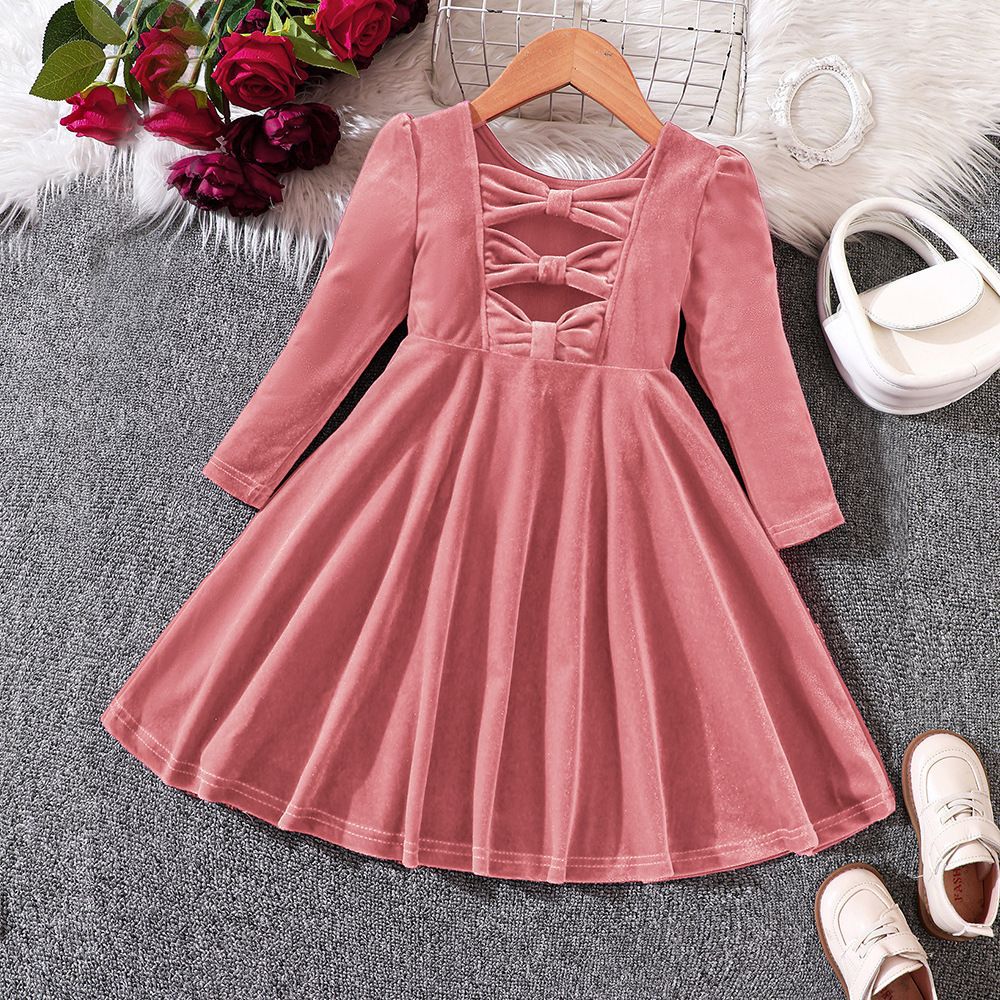 Ew foreign trade children's wear: new autumn/winter velvet bow christmas princess dress for girls (sizes for toddlers and young children)