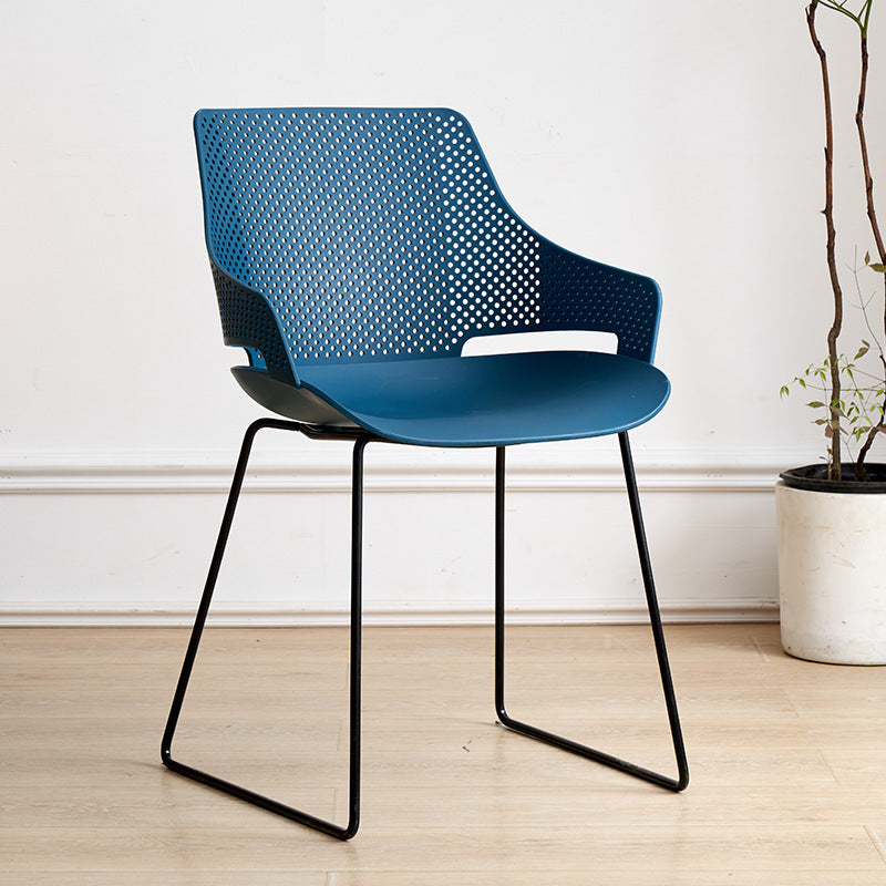 Nordic style iron and plastic backrest dining chair - suitable for dining room, outdoor, bedroom vanity, library, and casual seating