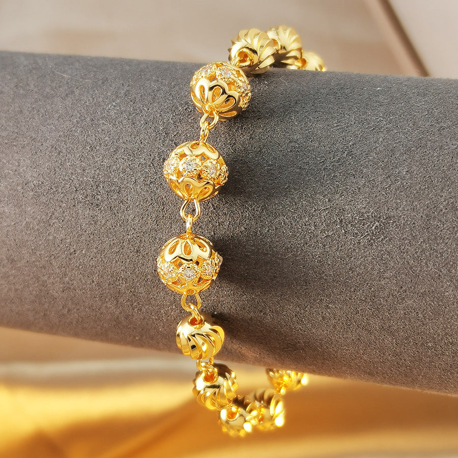 Women's elegance 24k gold plated copper bracelet, artificial zircon and heart pendant - party and vacation accessories