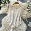 Hollow hook lace vest skirt two-piece set for women summer tassel slimming lookelegantsuit skirt