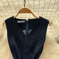Korean style sleeveless v-neck dress for women,  summer high-end tie-waist slimming a-line denim dress