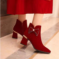 Wedding shoes bridal shoes winter fleece-lined thick heel 2023new arrivalwinter red high heels women's wedding boots not tired feet