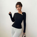 Asymmetrical neck ruched women's blouse - chic design, long sleeves, slim fit, new arrival, flattering, spring/autumn layering top