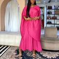 African loose pleated 3d floral fashion outerwear & pleated wide-leg pants set - party & wedding robe two-piece outfit