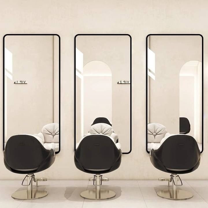 Influencer-approved hair salon mirror - barber shop styling mirror - minimalist, drill-free wall mount - professional salon mirror