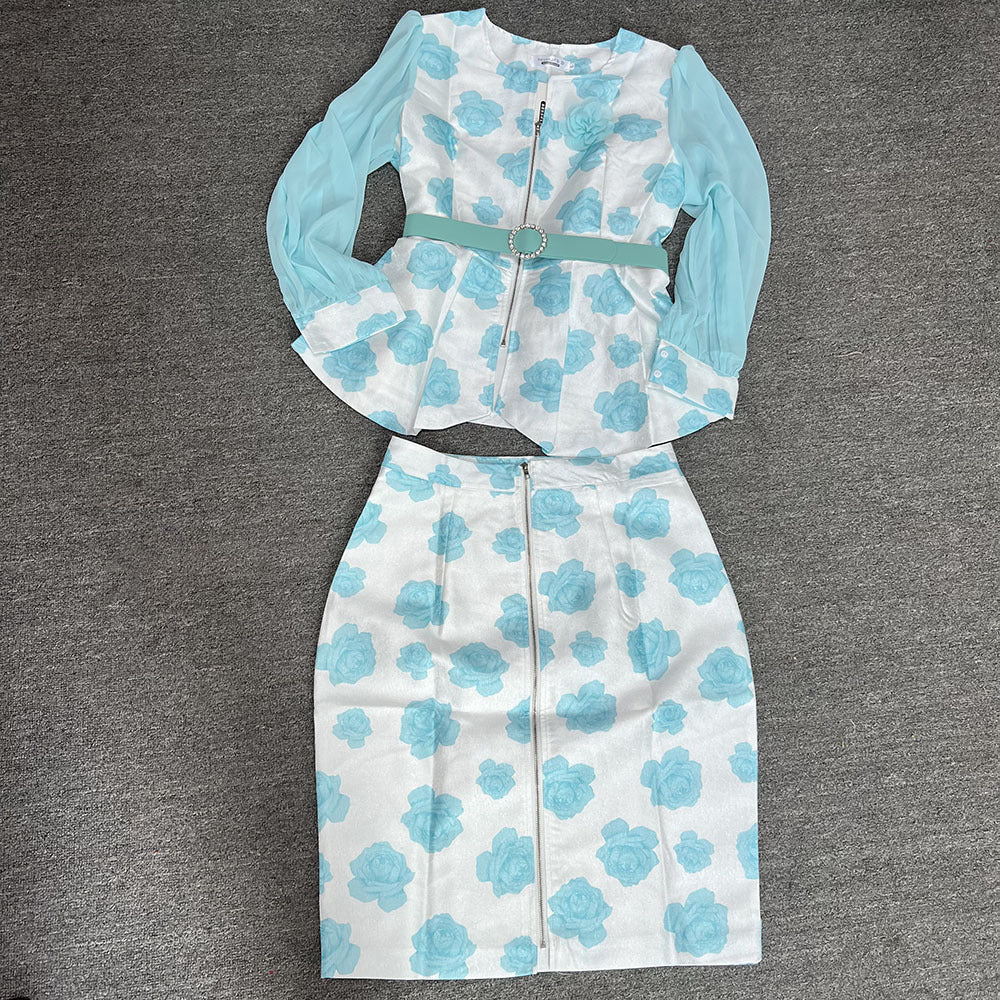 Export supply african plus size women's tops and skirts suitfashionprinting professional style grids formal wear special price