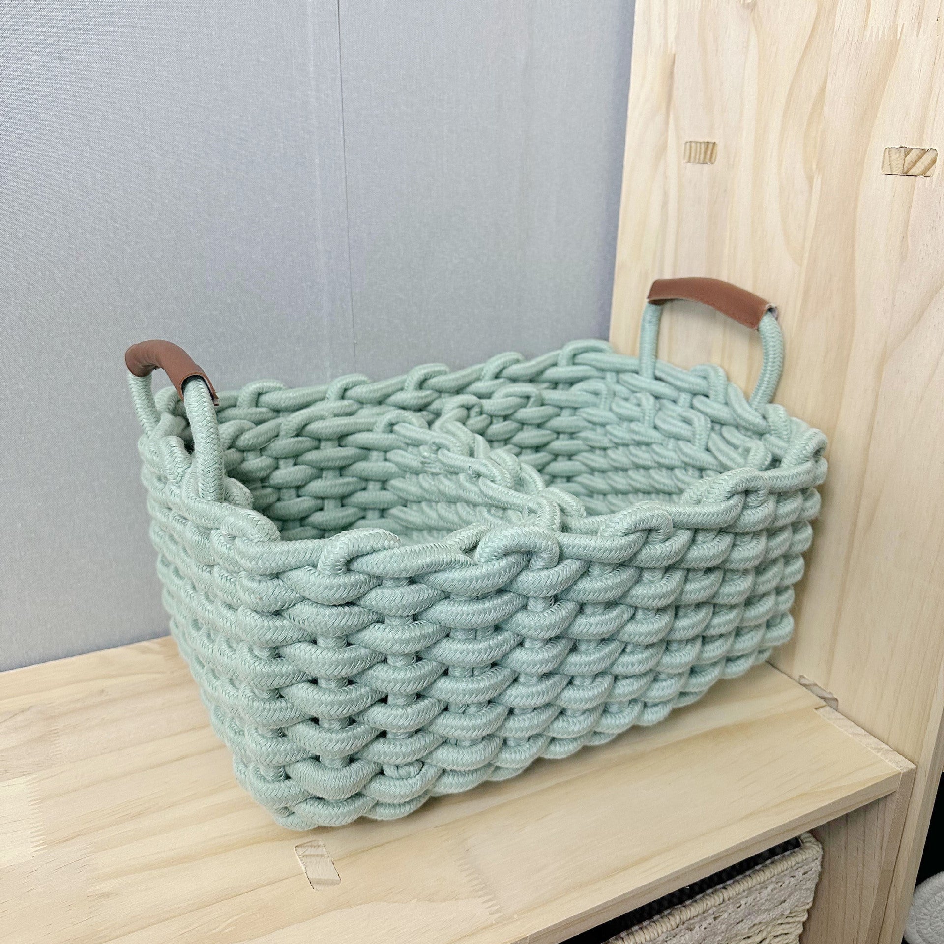 Leather handle twin sundries with handle cotton rope woven storage basket size cosmetics lipstick storage box eyeshadow
