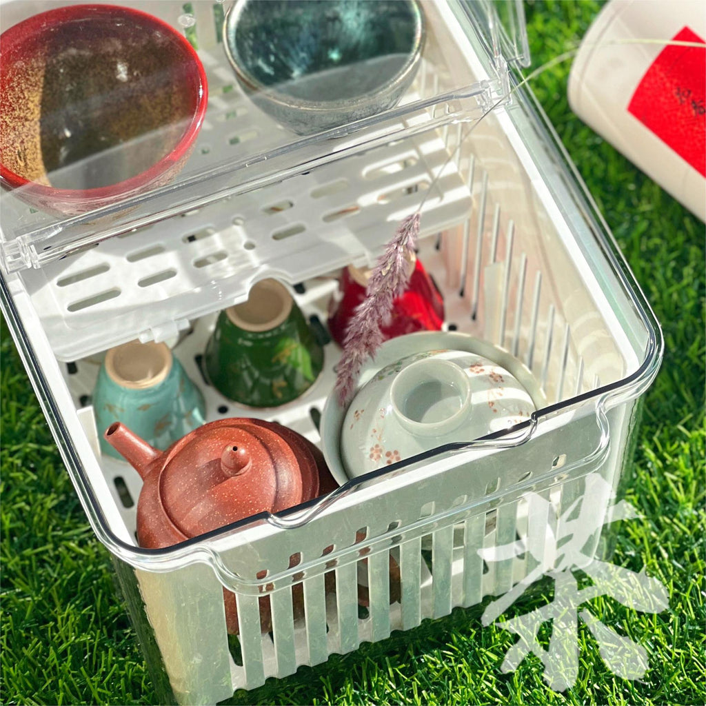 New tea set storage box, dustproof, convenient and transparent desktop teacup sorting and storage, Kung Fu teapot storage box