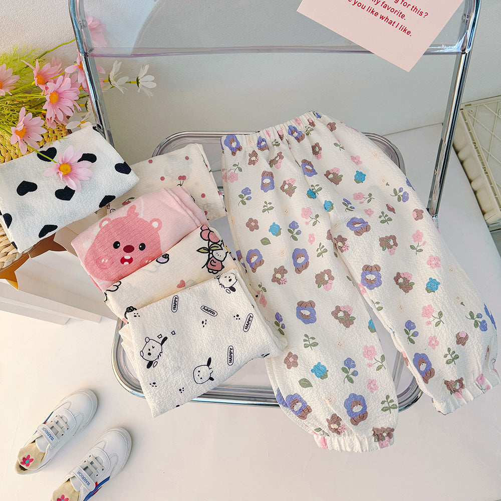 summer new children's mosquito-proof pants, lightweight korean style cartoon design, unisex lantern pants, korean style loose fit versatile trousers