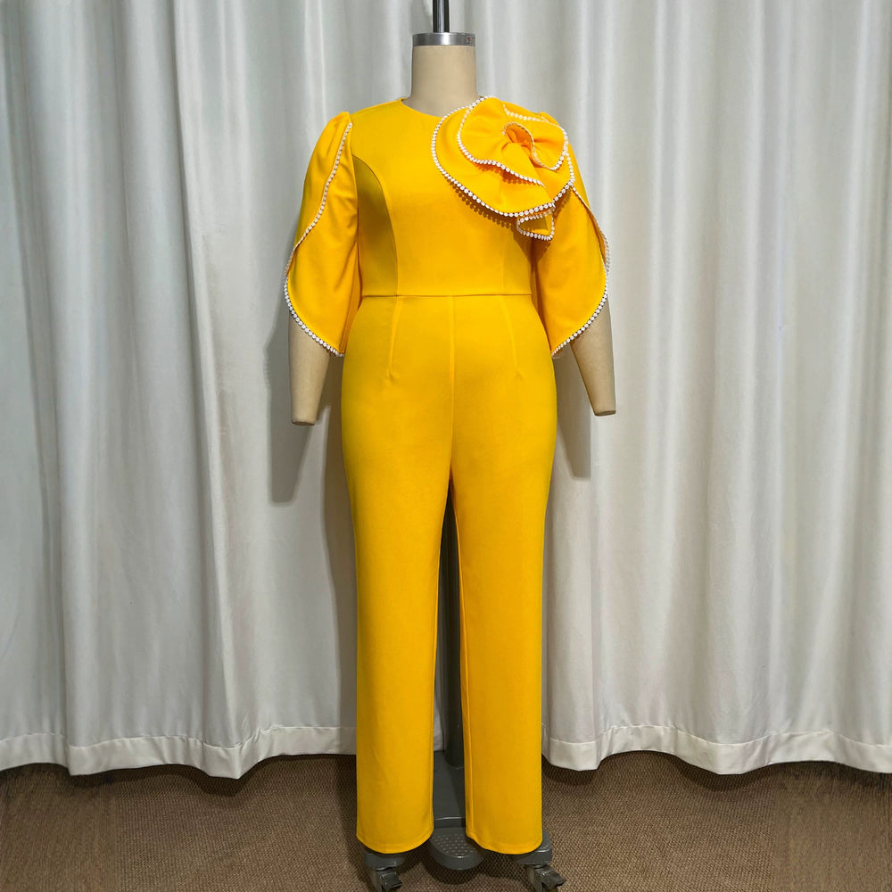 Autumnew arrivalelegancework clothingjumpsuits pure colorstereo flowerlace edgeslimming lookjumpsuits