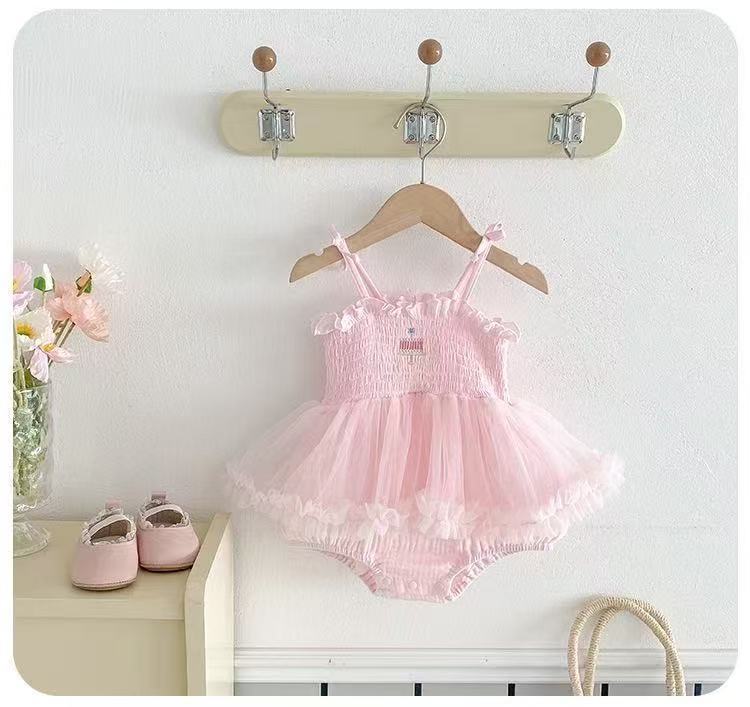 Newborn baby girl romper dress - summer lightweight princess style tutu skirt