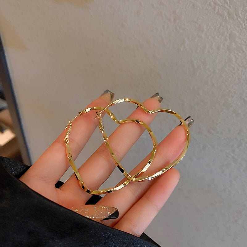 925 silver needle hong kong style retro metal earrings for women classy geometric plain hoop earrings easiest for match exaggerated work clothing earrings