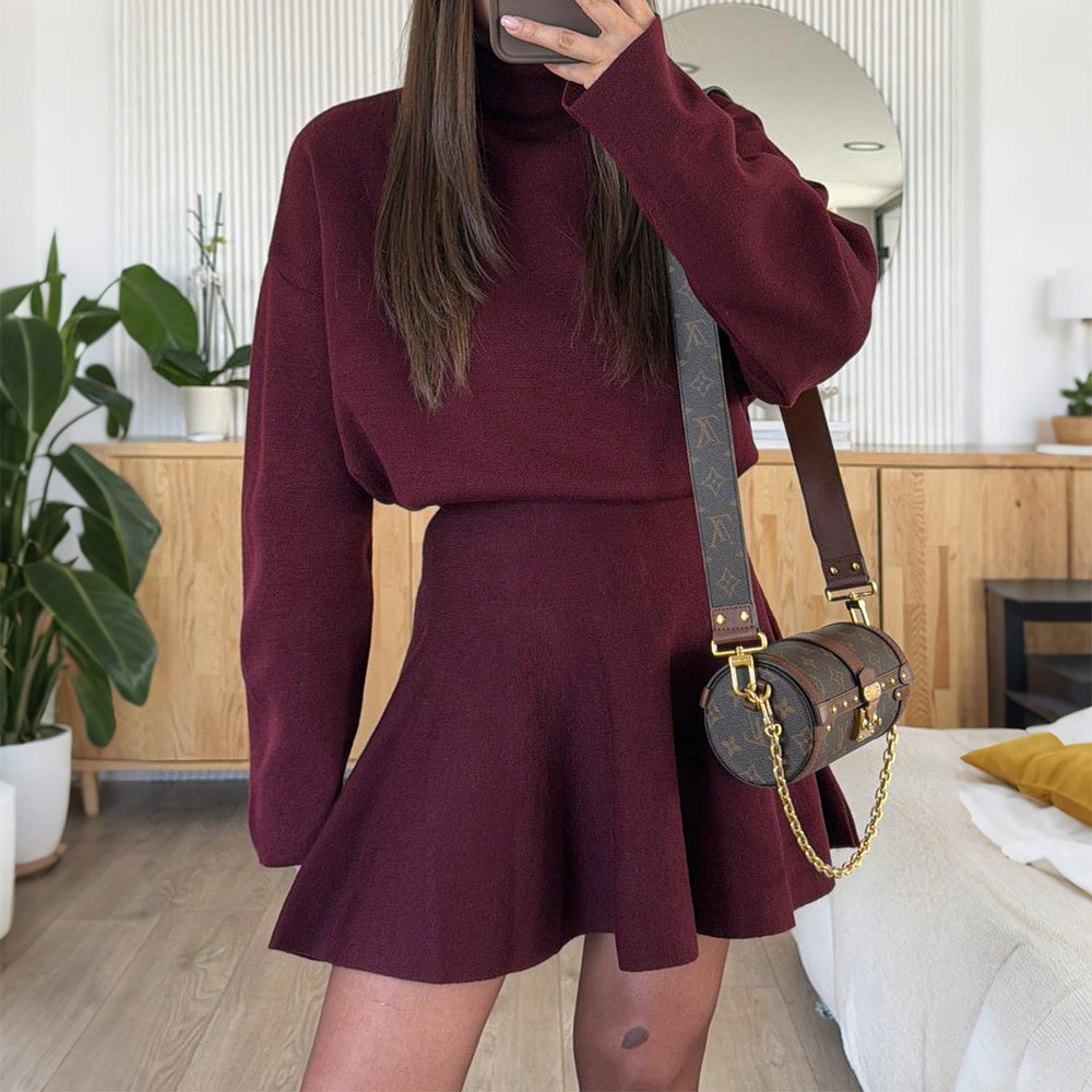 2025 new european and american casual resort style knit long sleeve mini dress women's autumn/winter amazon independent store