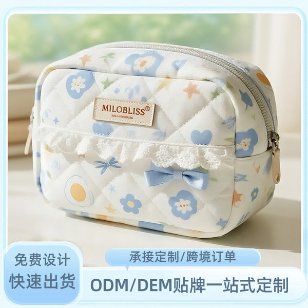 Custom quilted cosmetic bag  new student dormitory storage bag cute bow portable travel toilet bag