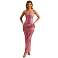 C7193 cross-border   fashion women's hotfix rhinestone sexy cami bodycon mini dress