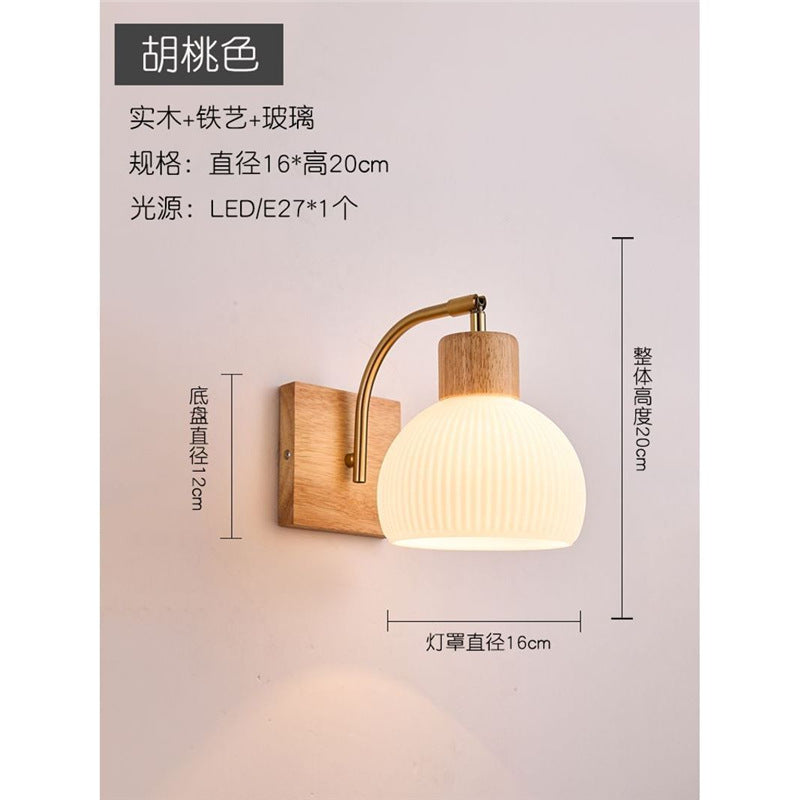 Walnut wall lamp - nordic style pull chain switch, natural wood finish, rotatable, modern minimalist solid wood bedside lamp for bedroom and living room