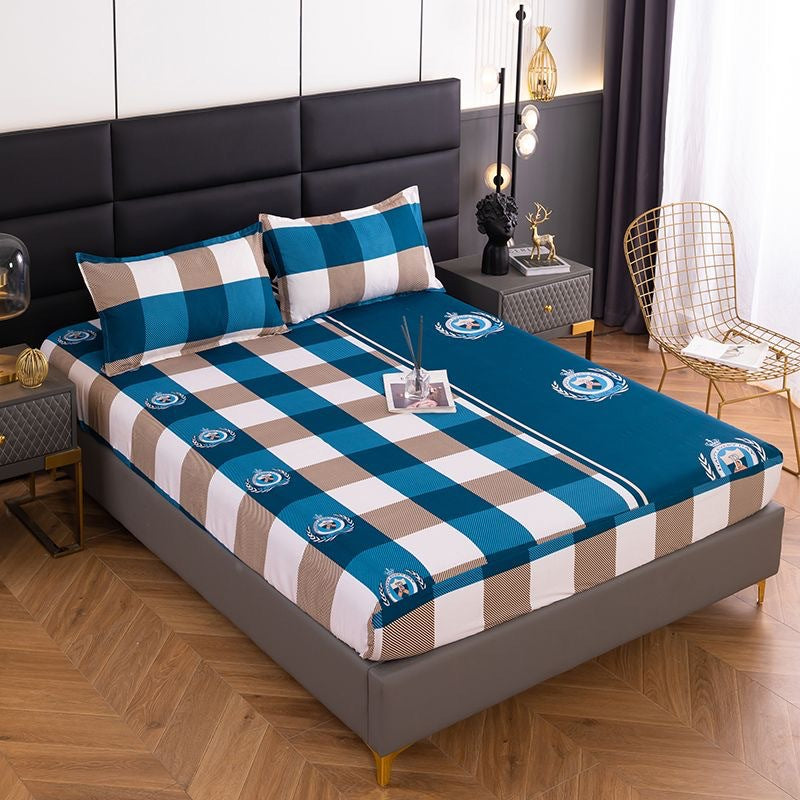 Pure colorprinting fitted sheet single piece double bed cover bed cover brushed bed sheets protective cover fitted sheet three-piece set