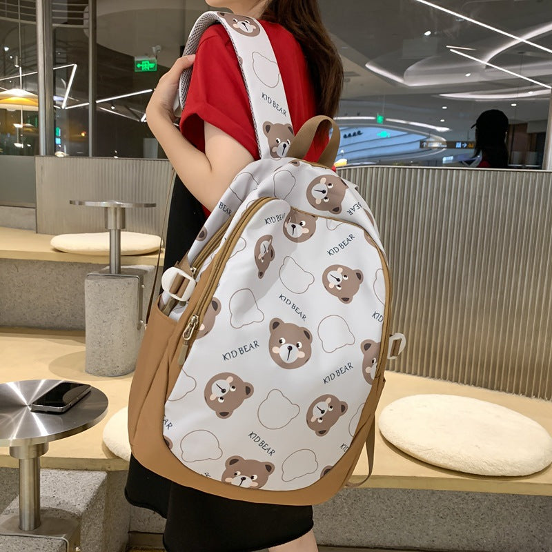 New Bear School Bag Female Junior High School Student High School Student Backpack Versatile Large Capacity High Value Burden Reduction Backpack