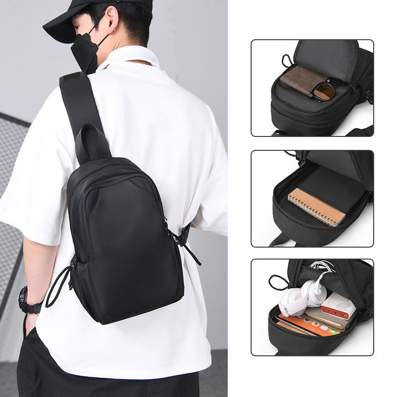 Fashion trendy cool messenger bag men's breast bag large capacity lightweight anti-splashing fabric chest backpack casual shoulder bag