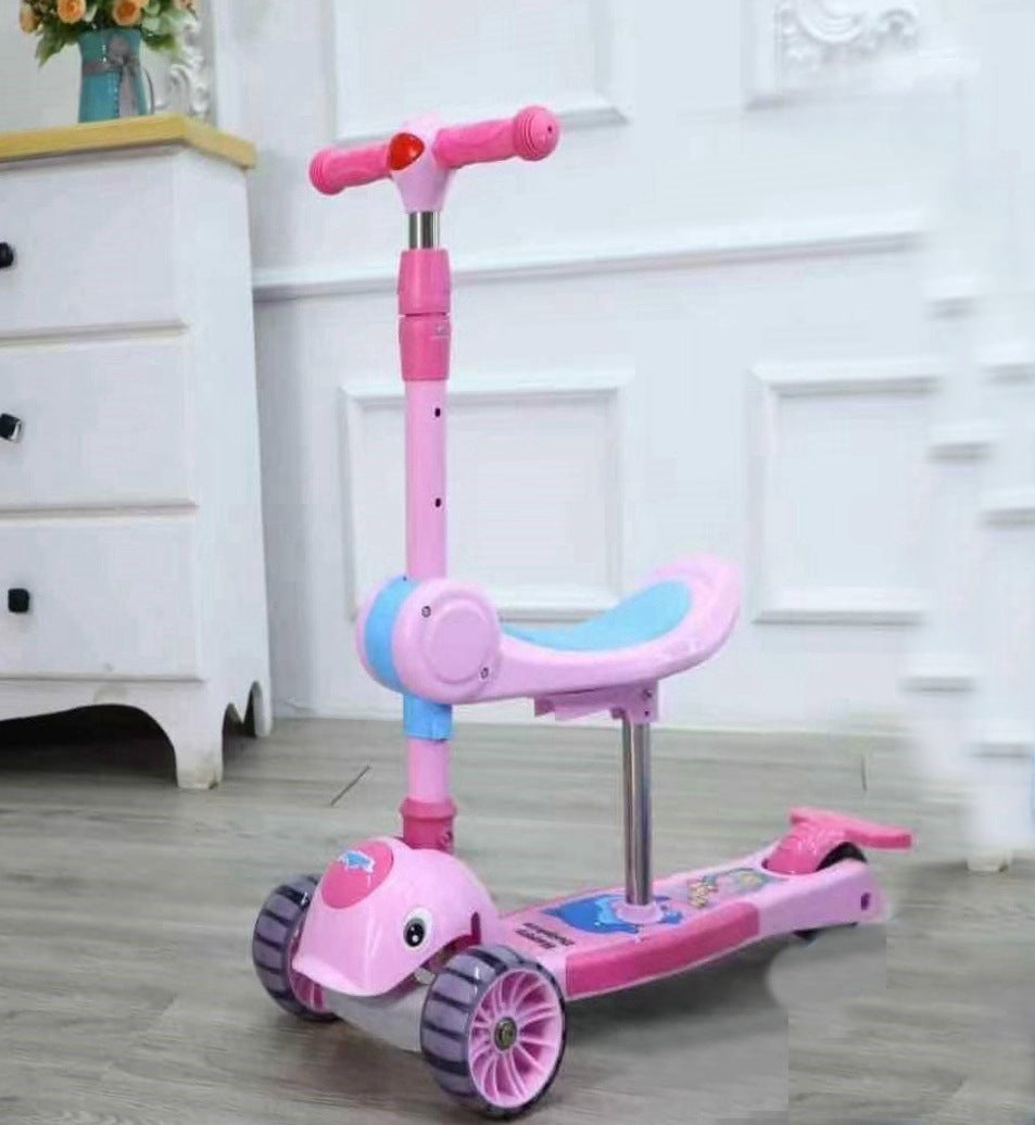 Foldable children's scooter 2-8 years old three-wheeled flash scooter rocking car walker can sit and ride baby car