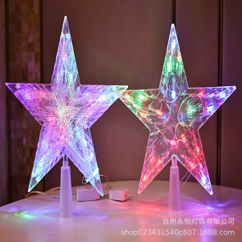 Christmas tree top light led pentagram lights battery box luminous stars flashing holiday room shopping mall decoration
