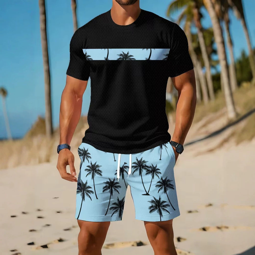 men's short-sleeve and shorts set, casual sportswear set, 3d printed cross-border hot seller, dropshipping available
