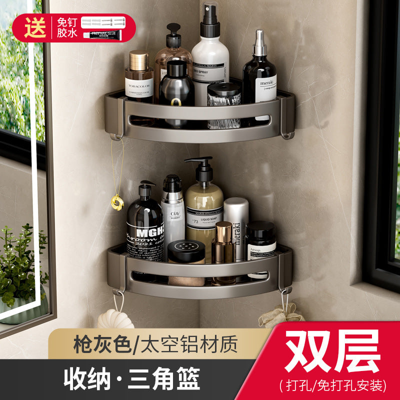 Gunmetal towel rack, foldable bath towel holder, no-drill bathroom toilet storage shelf, wall-mounted organizer