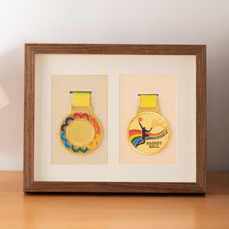 Wooden photo frame table medal storage display photo frame marathon gold medal hollow picture frame 10 inch keep medal