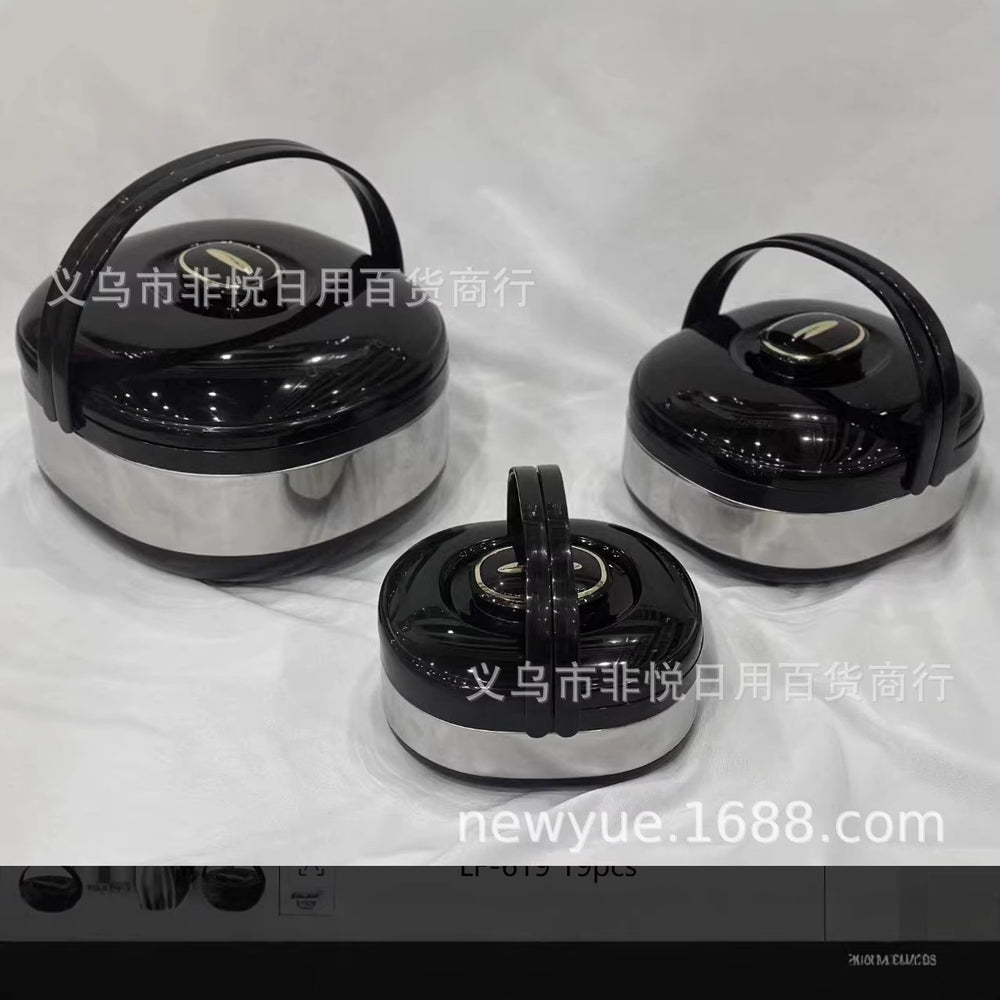 980 factory hot selling cross-border hot selling fresh-keeping lunch box thermal insulation bucket high-end stainless steel thermal insulation pot fresh-keeping bucket three pieces 6
