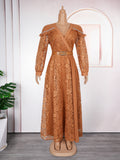 Amazon fashion cross-border export young lady style waist patchwork lace dress women's plus size elegance long skirt