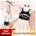 Children's clothing apricot sweatshirt+losangeles vest+pleated skirt new arrival cross-border