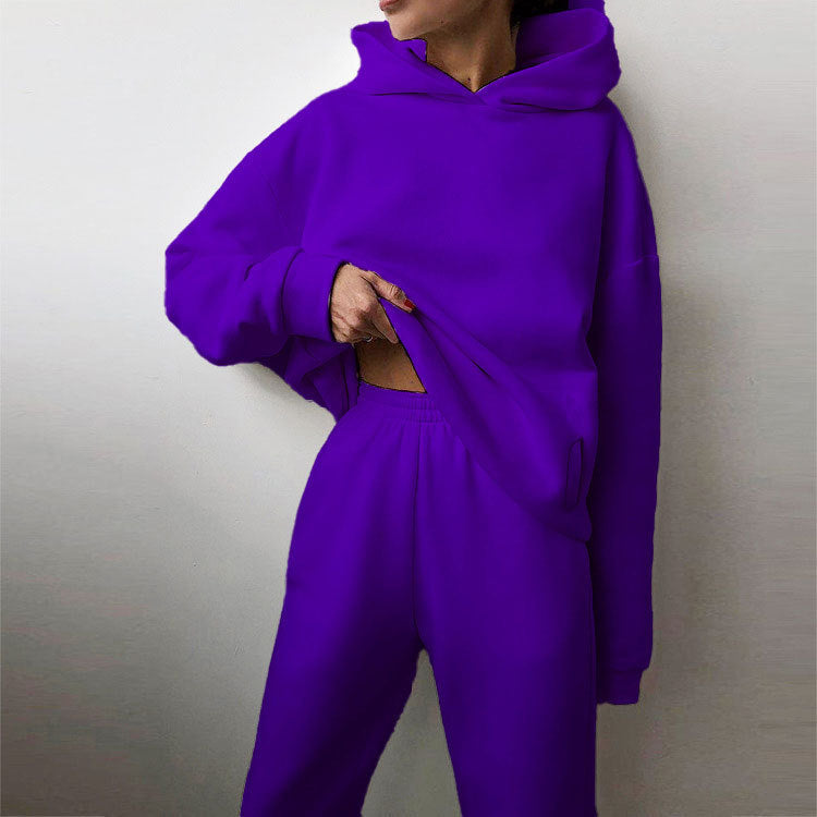 cross-border e-commerce women's fashion: european and american summer new arrivals - solid color casual sporty hoodie and pants set