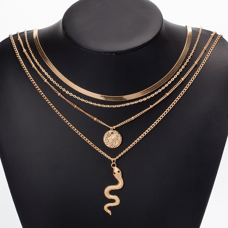 Wholesale gold-plated crystal snake necklace - new european and american style cross-border banquet jewelry set - fashionable and unique multi-layer necklace for women