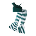 fashion children's wear cross-border girls' ruffles suspender tops stripes flare pants suit children's wear