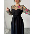 code new arrival  women's original elegant fashion round neck mesh patchwork dress