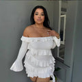 European and american cross-border women's fashion:  autumn new collection - solid color flared sleeve bandeau off-the-shoulder sexy bodycon dress