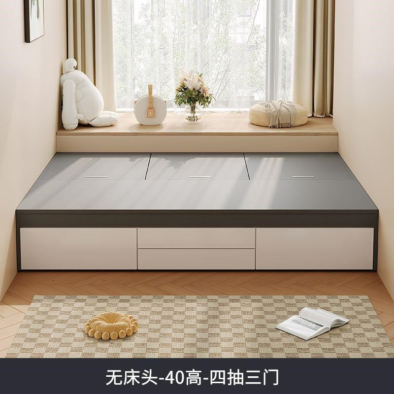 Solid wood bed tatami box storage bed soft back double bed kids bed bedroom for home without bedside bed high box