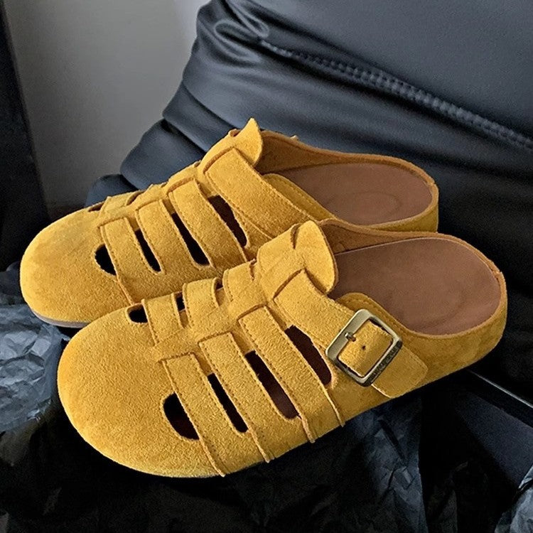 Retro piggyback birkenstock shoes women's easiest for match2026new arrivalspring and summeroutwear slip-on lazy cut out toe-cap half slippers