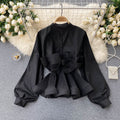 Long sleeves shirt for women sense of designniche style stereo pleated ruffles waist slimming lookeleganteasiest for match spring clothingtops for women